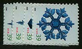 U.S. #4101-04 Christmas Snowflakes, 4 Singles