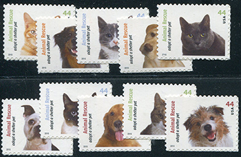 U.S. #4451-60 Adopt a Pet, 10 Singles