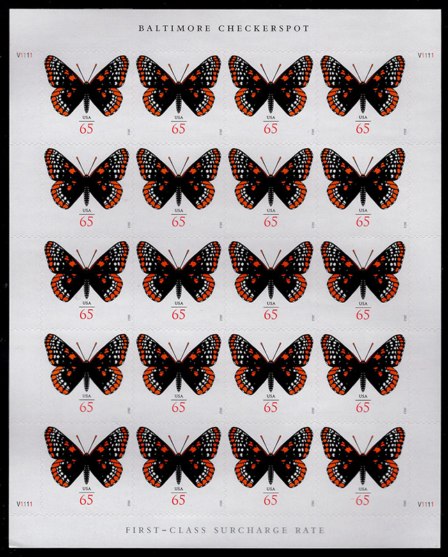 U.S. #4603 Baltimore Checkerspot Butterfly Pane of 20
