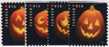 U.S. #5137-40 Jack-O-Lanterns, 4 Singles