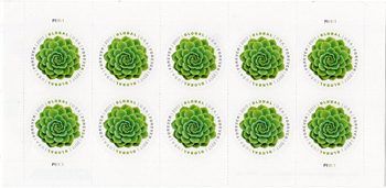 U.S. #5198 Global -Green Succulent-Echeveria, Pane  of 10