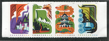 U.S. #5310a Dragons, Strip of 4