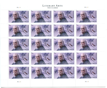 U.S. #5414 Walt Whitman 3-ounce rate Pane of 20