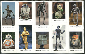U.S. #5582a Star Wars Droids, Block of 10