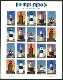 U.S. #5625 Mid-Atlantic Lighthouses Pane of 20