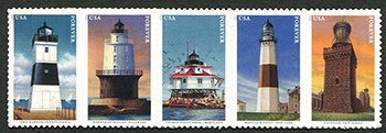U.S. #5625a Mid-Atlantic Lighthouses, Strip of 5