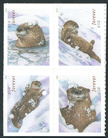 U.S. #5651a Otters in Snow, Block of 4