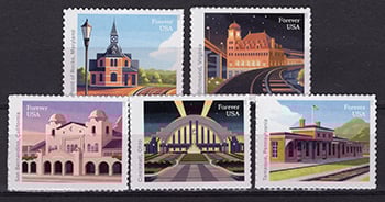 U.S. #5758-62 Railroad Stations, 5 Singles