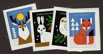 U.S. #5822-25 Winter Woodland Animals, 4 Singles