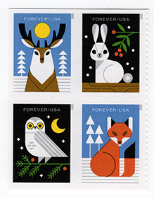 U.S. #5825a Winter Woodland Animals Block of 4