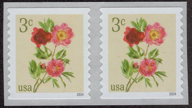 U.S. #5904 Peonies 3c coil pair