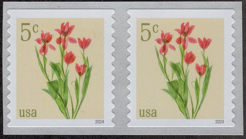 U.S. #5905 Red Tulips 5c coil pair