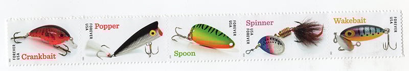 U.S. #5965a Freshwater Fishing Lures, strip of 5