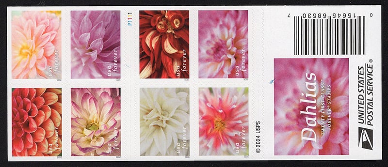 U.S. #6001b Dahlias Booklet Pane of 20
