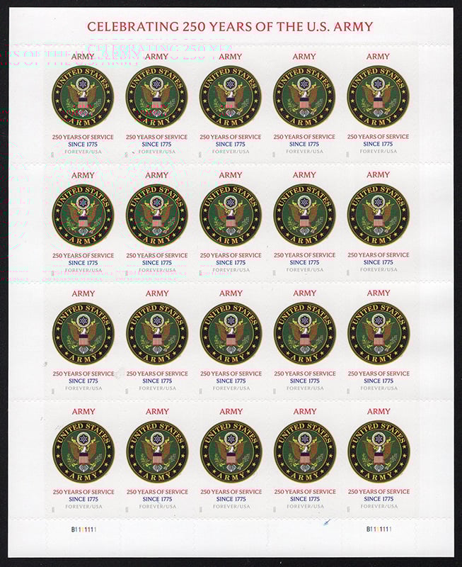U.S. #6003 U.S. Army 250th, pane of 20
