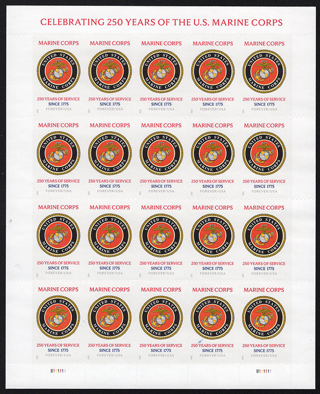 U.S. #6005 U.S. Marine Corp 250th, pane of 20