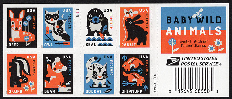 U.S. #6015b Baby Wild Animals, Booklet Pane of 20