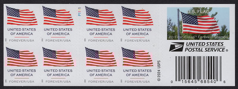 U.S. #6020a U.S. Flag 2025 AP Dbl-Booklet Pane of 20
