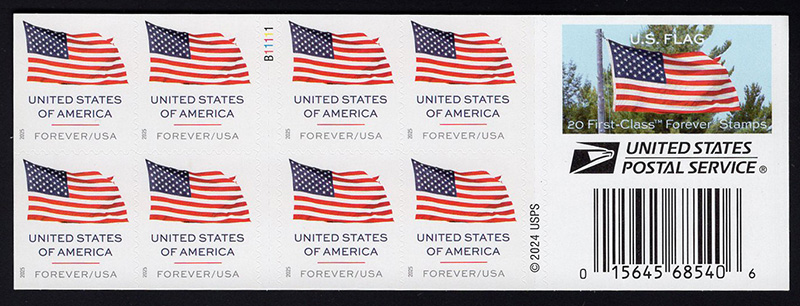 U.S. #6021a U.S. Flag 2025 BCA Dbl-Booklet Pane of 20