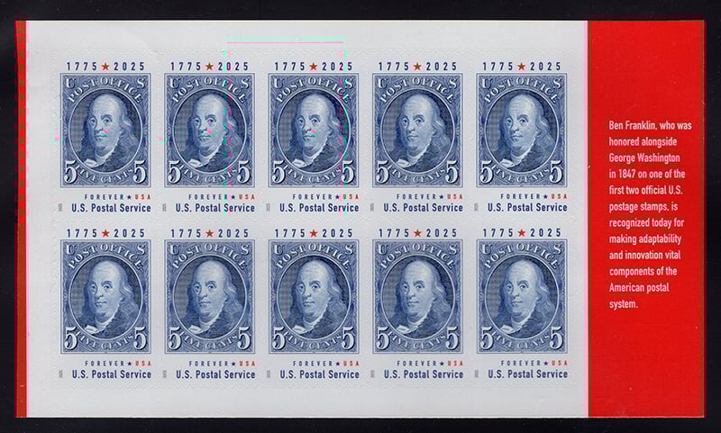 U.S. #6024a Benjamin Franklin, Booklet of 10, selvage right