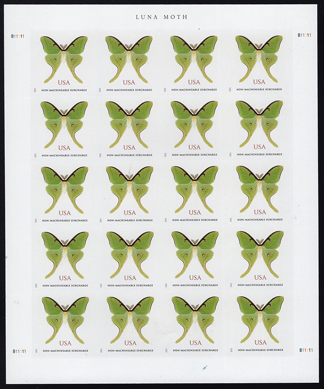 U.S. #6031 Luna Moth, non machinable rate, Pane of 20