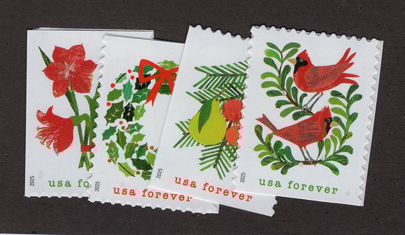 U.S. #6033-36 Holiday Cheer, 4 Singles
