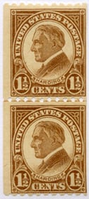 U.S. #605 11/2c Harding Coil - MNH Line Pair