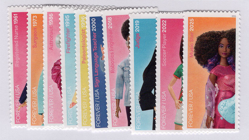 U.S. #6115a-j Barbie, 10 Singles