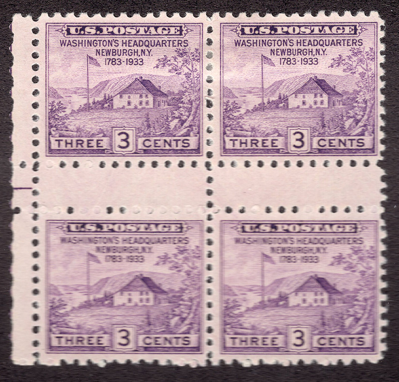 U.S. #752 Peace of 1783 Gutter Block of 4 with dash at left