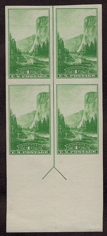 U.S. #756 Yosemite Vertical Line Block of 4 w/arrow top or bottom