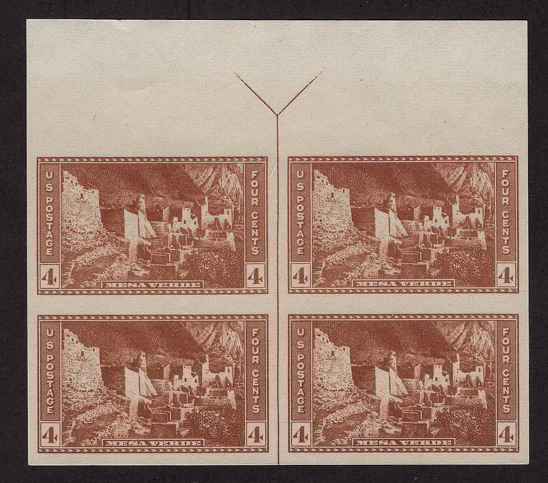 U.S. #759 Mesa Verde Vertical Line Block of 4 w/arrow top or bottom
