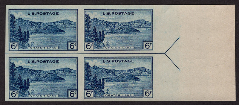 U.S. #761 Crater Lake Horizontal Line Block 4 w/arrow right or left