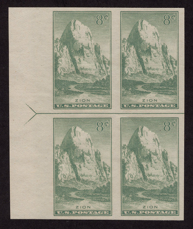 U.S. #763 Zion Park Horizontal Line Block of 4 w/arrow right or left