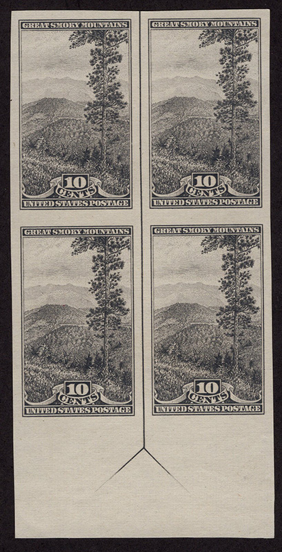U.S. #765 Smoky Mountains Vertical Line Block of 4 w/arrow top or bottom