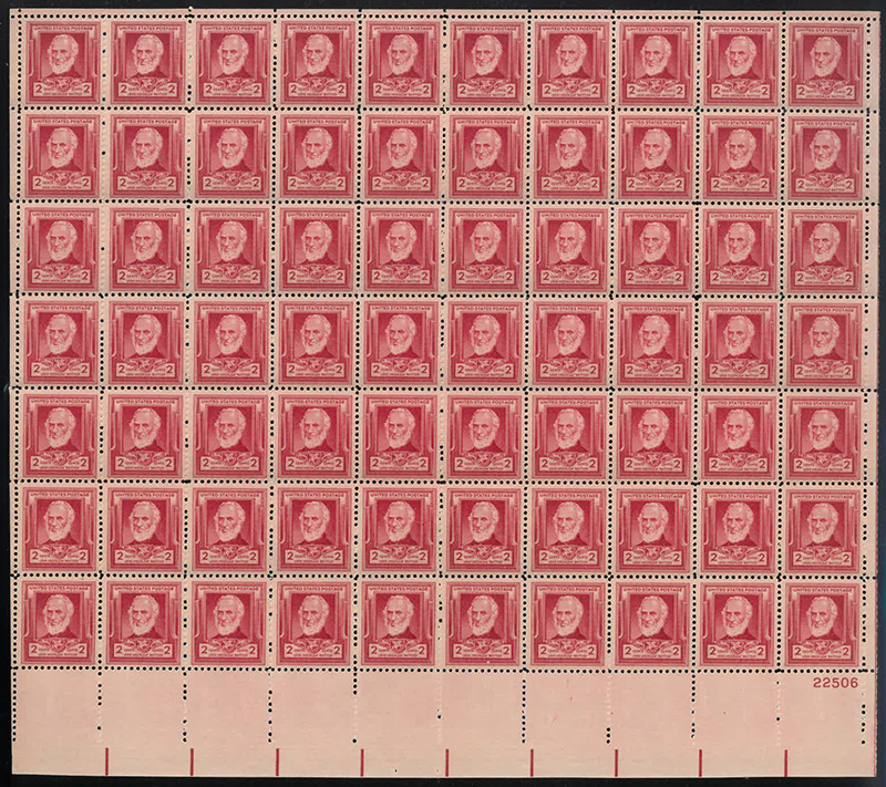 U.S. #865 John Greeleaf Whittier Pane of 70