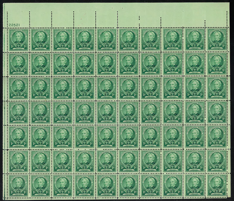 U.S. #869 Horace Mann Pane of 70
