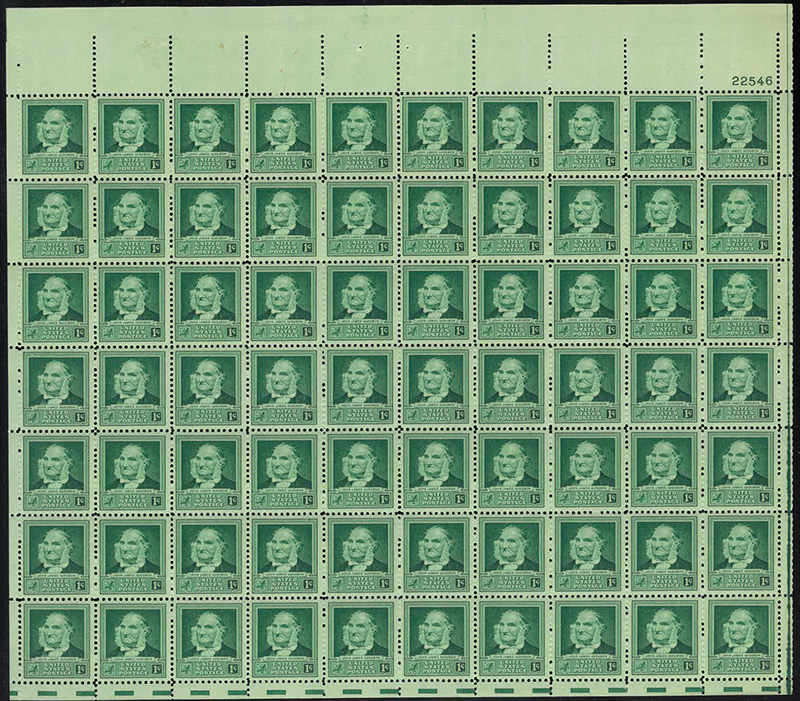 U.S. #874 John James Audubon Pane of 70