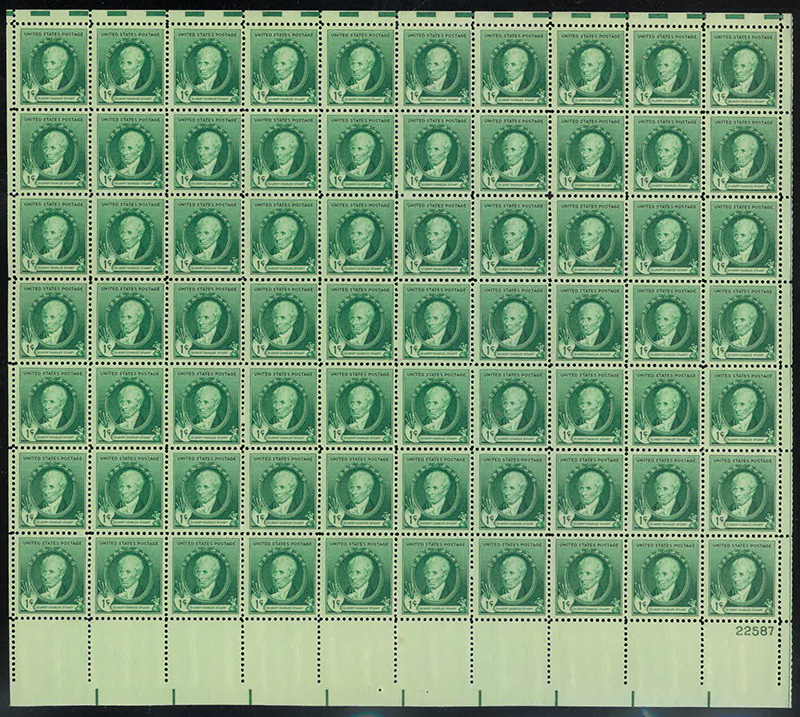 U.S. #884 Gilbert Charles Stuart Pane of 70