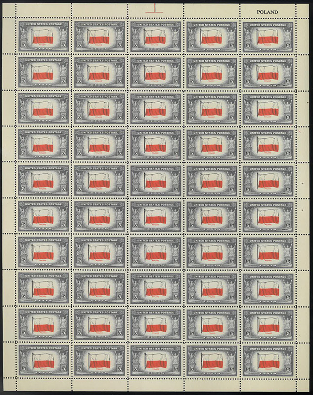 U.S. #909 Flag of Poland Pane of 50