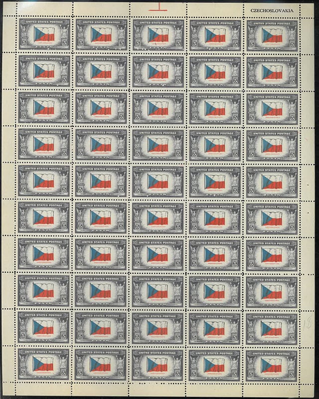 U.S. #910 Flag of Czechoslovakia Pane of 50