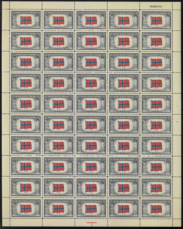 U.S. #911 Flag of Norway Pane of 50