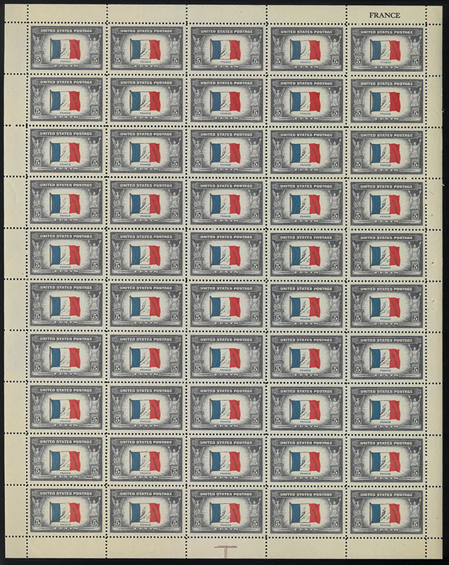 U.S. #915 Flag of France Pane of 50