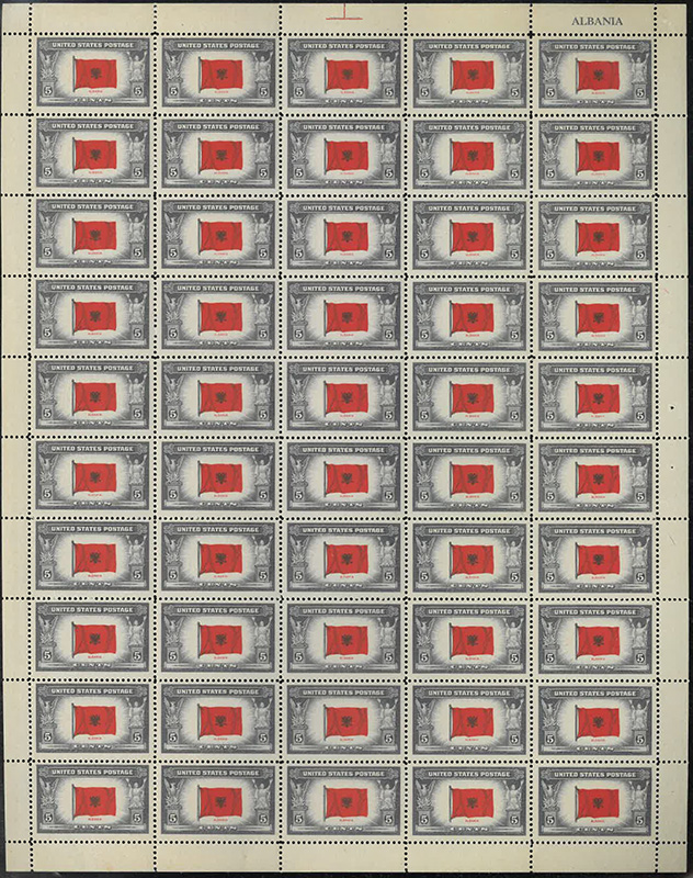 U.S. #918 Flag of Albania Pane of 50