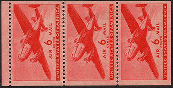 U.S. #C25a Transport Carmine Booklet Pane of 3