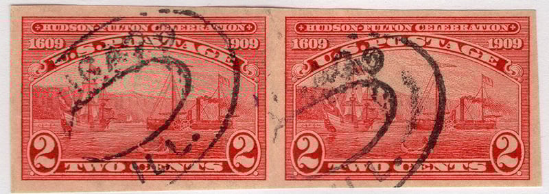 U.S. #373 Hudson-Fulton Imperforate Pair Used