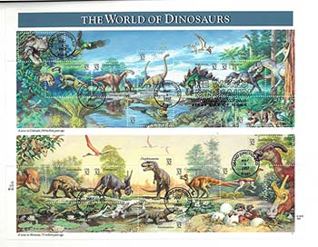 U.S. #3136 World of Dinosaurs - Pane Used (FDC Cds)