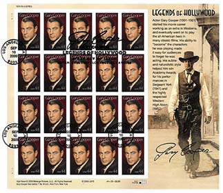U.S. #4421 Gary Cooper - Pane of 20 Used (FDC Cds)