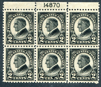 U.S. #610 Black Harding Plate Block of 4