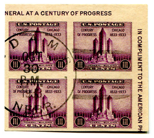 U.S. #731 Block of 4 Cancelled