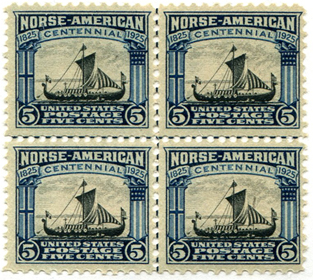 U.S. #621 Viking Ship Center Line Block MNH